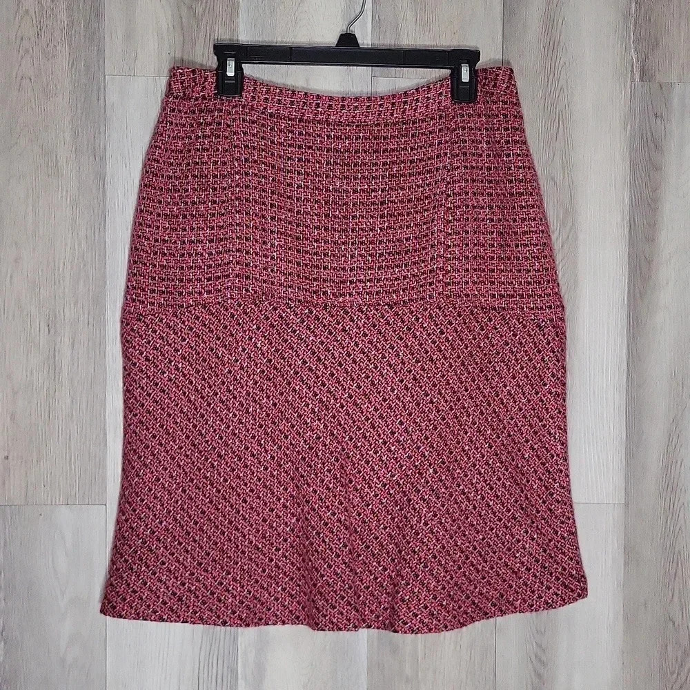 Marisa Christina Pink Tweed Fit and Flare Lined Side‎ Zip Skirt Womens Size 12